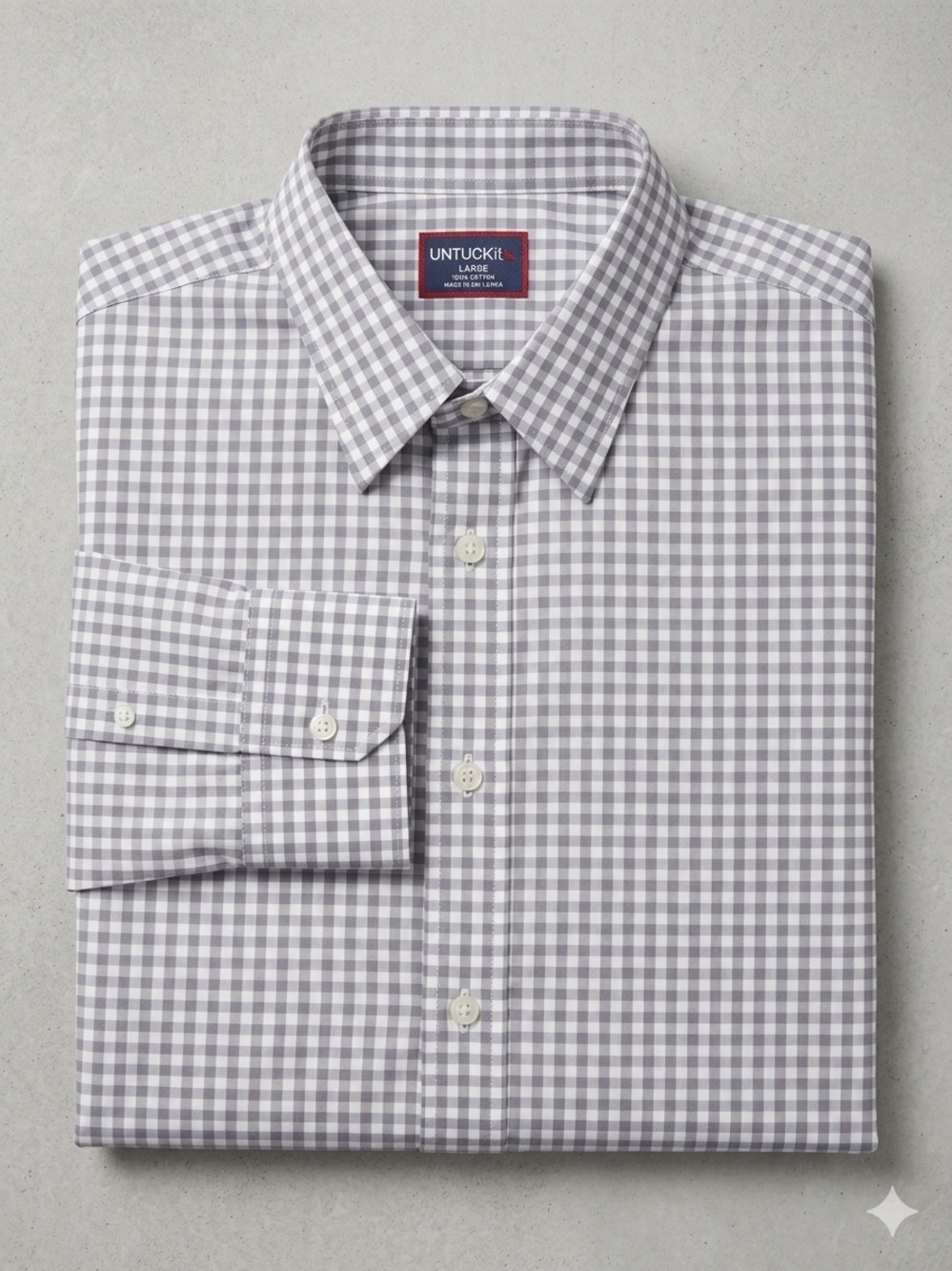 NWOT UNTUCKit Men's Gray Check Long-Sleeve Dress Shirt size Large
